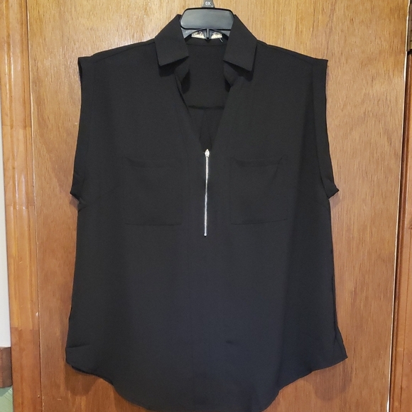 Moyabo Tops - Women's Black Sleeveless Zip-Front Blouse